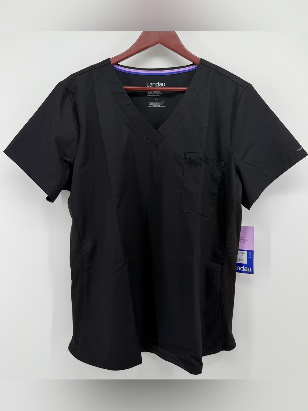 Landau ProFlex LT107 Scrub Top Black XL Women V-Neck Back Princess Seams Stretch